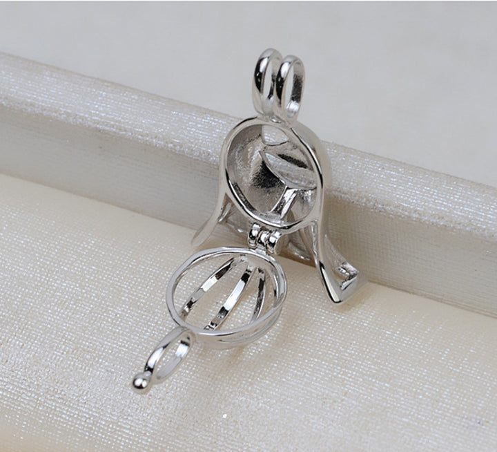 S925 sterling silver Halloween pendant necklace cage without holes 6-8mm pearl DIY jewelry accessories - pearl-shell