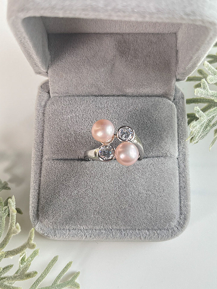 S925 Sterling silver Adjustable two pieces Ring holder - pearl-shell