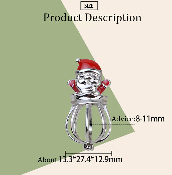 S925 Sterling Silver Santa Claus Pendant Necklace 8-11mm Cage Hollowless Pearl Empty Holder - pearl-shell