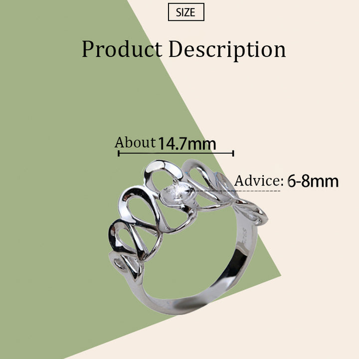 S925 sterling silver Korean female open ring female adjustable finger ring pearl 6-8mm ring holder - pearl-shell