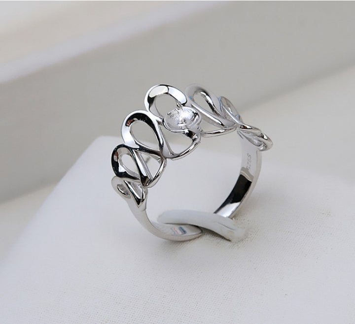 S925 sterling silver Korean female open ring female adjustable finger ring pearl 6-8mm ring holder - pearl-shell
