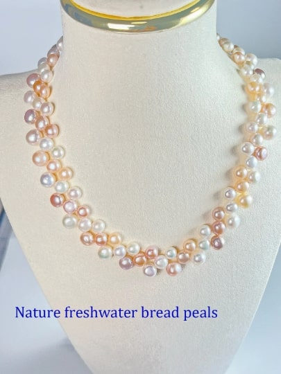 Bread Pearl Woven Choker,Necklace,104 nature bread pearls - pearl-shell