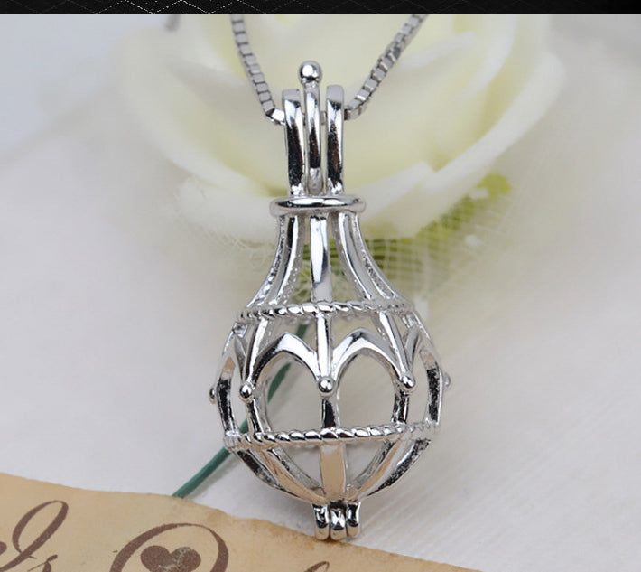S925 sterling silver vase magic bottle pendant necklace 8-10mm cage without holes pearl empty holder - pearl-shell