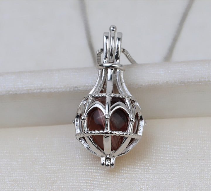 S925 sterling silver vase magic bottle pendant necklace 8-10mm cage without holes pearl empty holder - pearl-shell