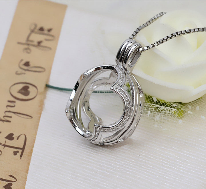 S925 sterling silver globe planet pendant female necklace 12-13mm cage DIY pearl pendant empty holder - pearl-shell