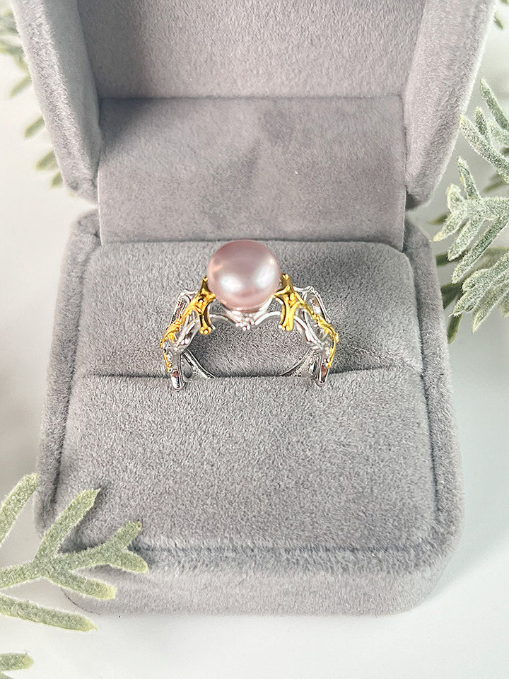 S925 Sterling Silver Split Ring Opening Ring Adjustable 7-10mm Pearl Ring Holder - pearl-shell