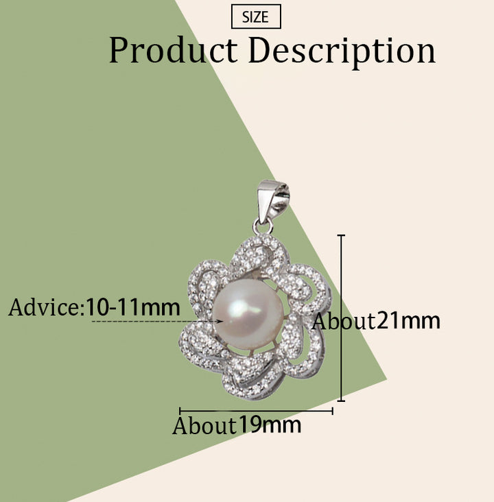 S925 sterling silver flower-shaped pendant bracket temperament pendant female pendant 10-11mm pearl DIY jewelry accessories - pearl-shell
