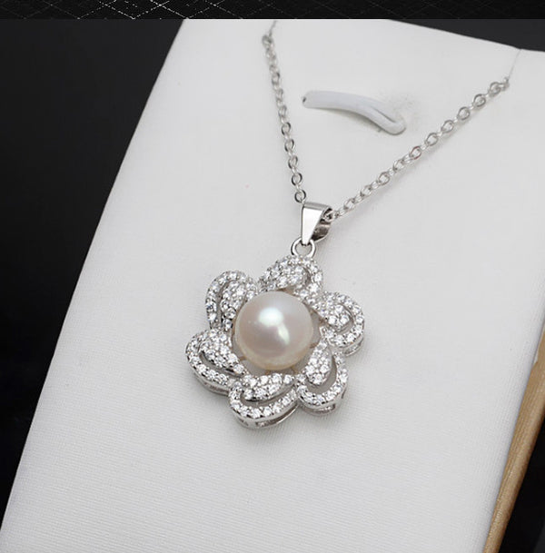 S925 sterling silver flower-shaped pendant bracket temperament pendant female pendant 10-11mm pearl DIY jewelry accessories - pearl-shell