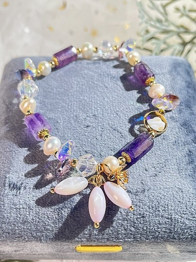 New Amethyst Shell Tassel Pearl Bracelet,Handmade Women Stretchy Bracelet,Healing Crystal Bracelet,Gemstone Bracelet - pearl-shell