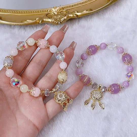 New Dreamcatcher Crystal Bracelet - Fairy Forest Beaded Bracelet,Handmade Women Stretchy Bracelet,Gemstone Bracelet - pearl-shell
