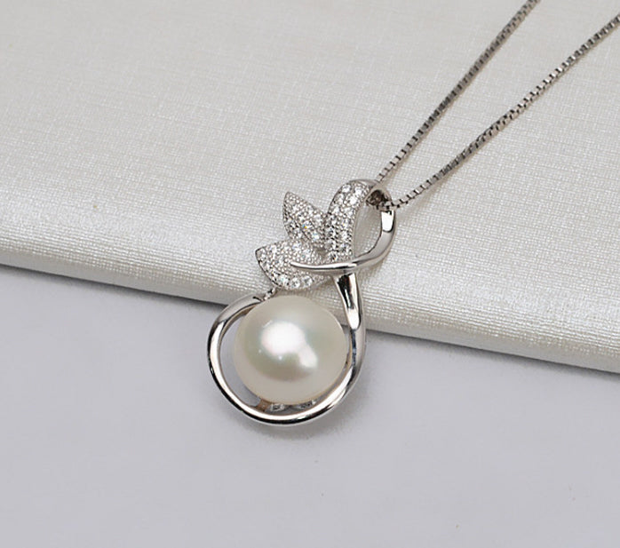 S925 sterling silver pendant female flower pendant personalized pendant 11-13mm pearl inlay empty holder - pearl-shell