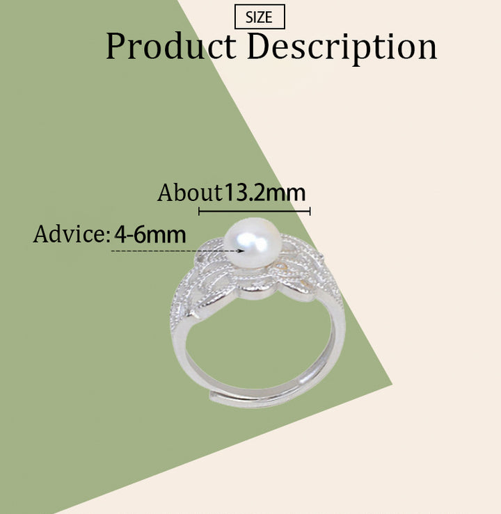 S925 sterling silver ring vintage palace open finger ring female 4-6mm adjustable ring holder - pearl-shell