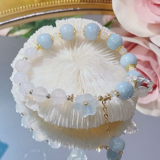 Spring in Full Bloom - Crystal Agate Bracelet,Handmade Women Stretchy Bracelet,Healing Crystal Bracelet,Gemstone Bracelet - pearl-shell