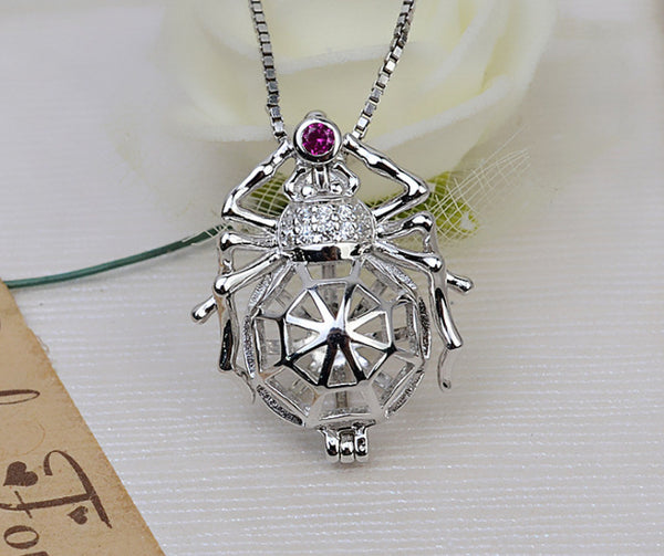 S925 sterling silver popular wind spider pendant necklace cage 8-10mm pearl empty support DIY pearl jewelry accessories - pearl-shell