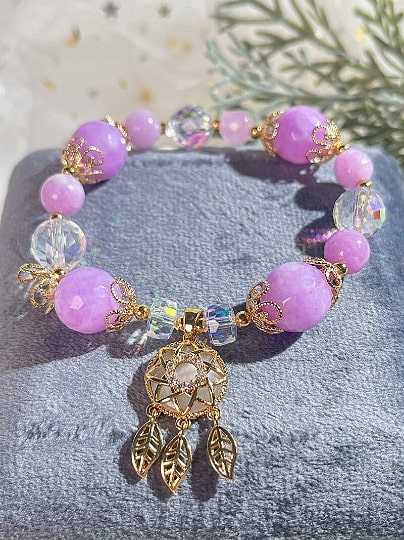 New Dreamcatcher Crystal Bracelet - Fairy Forest Beaded Bracelet,Handmade Women Stretchy Bracelet,Gemstone Bracelet - pearl-shell