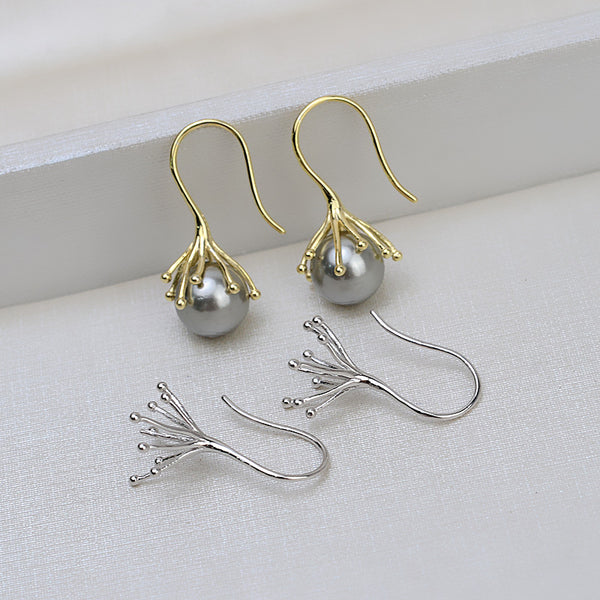 S925 sterling silver baroque claw ear hook shaped pearl ear hooks for women pearl earring holder - pearl-shell