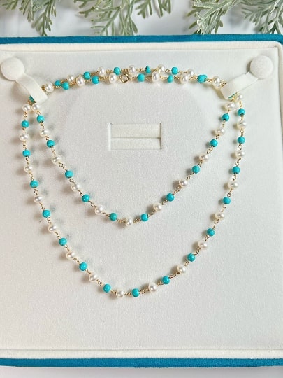 Turquoise pearl handmade necklace - pearl-shell