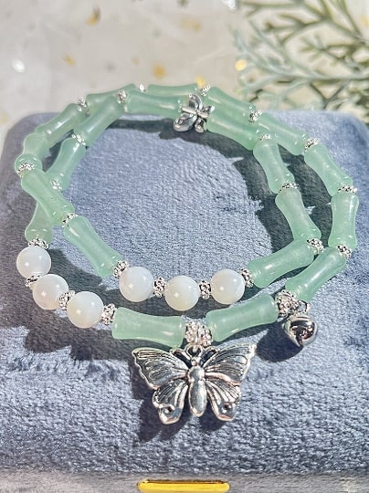 New double-loop bamboo-joint jade bracelet,Handmade Women Stretchy Bracelet,Gemstone Bracelet - pearl-shell