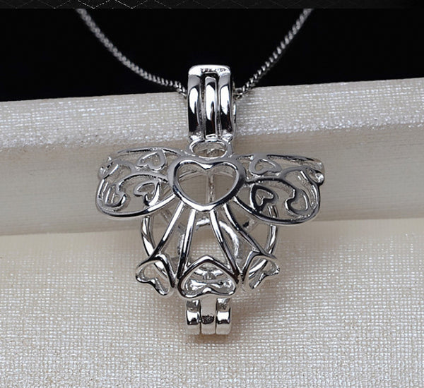 S925 sterling silver Europe and the United States wind angel pendant necklace 7-8mm cage without hole pearl empty holder - pearl-shell