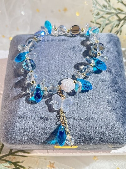 Colorful Butterfly-New Vacation Style Butterfly Glaze Pendant Crystal Bracelet,Handmade Women Stretchy Bracelet - pearl-shell
