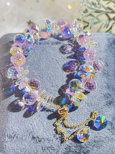 Shimmering Waves - Ultra Sparkling Holographic Crystal Bracelet,Handmade Women Stretchy Bracelet,Gemstone Bracelet - pearl-shell