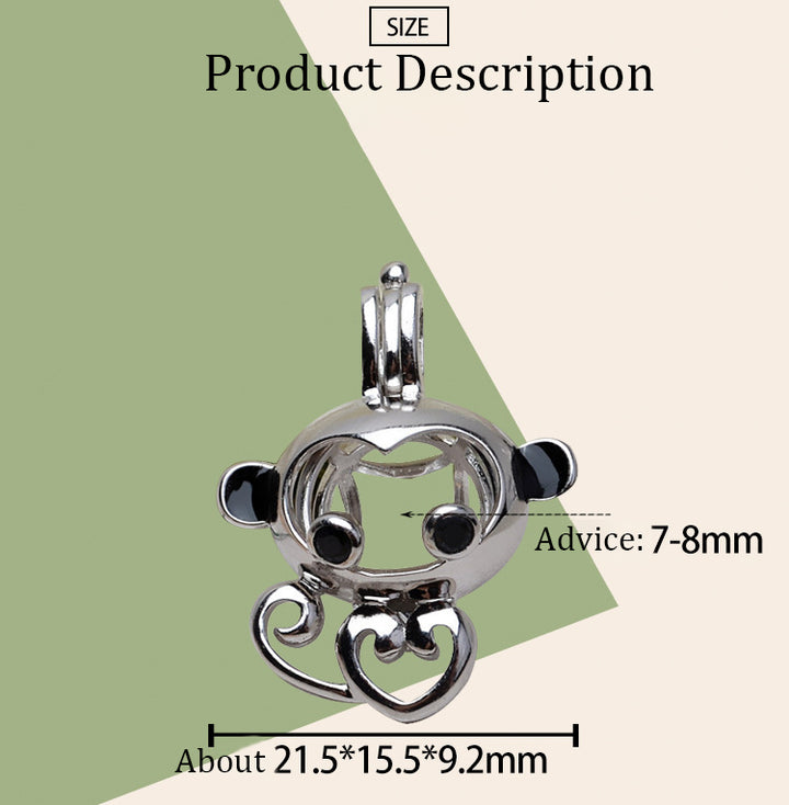 S925 sterling silver 12 zodiac monkeys pendant head necklace 7-10mm cage without holes pearl empty cage - pearl-shell
