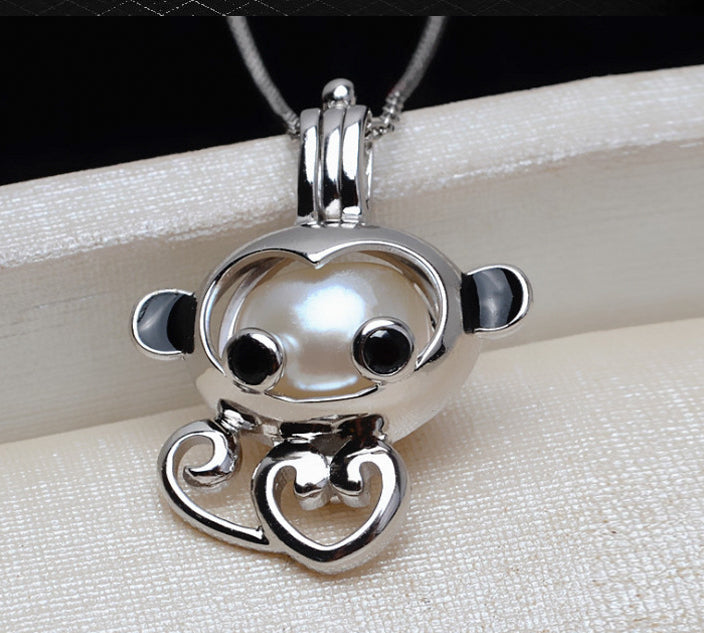 S925 sterling silver 12 zodiac monkeys pendant head necklace 7-10mm cage without holes pearl empty cage - pearl-shell