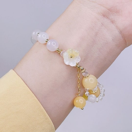 Spring in Full Bloom - Crystal Agate Bracelet,Handmade Women Stretchy Bracelet,Healing Crystal Bracelet,Gemstone Bracelet - pearl-shell