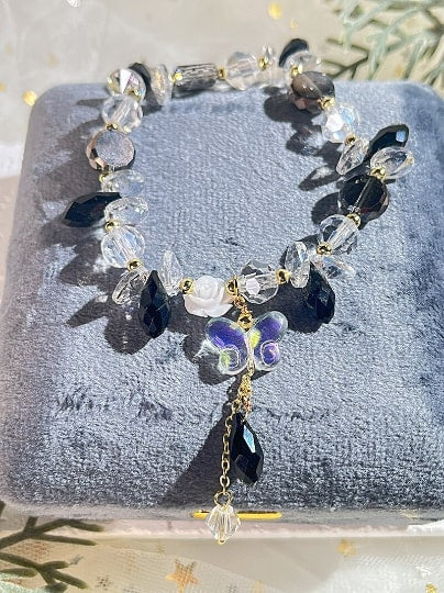 Colorful Butterfly-New Vacation Style Butterfly Glaze Pendant Crystal Bracelet,Handmade Women Stretchy Bracelet - pearl-shell