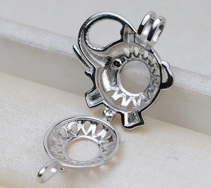 S925 sterling silver elephant European and American style pendant necklace 7-8mm cage without holes pearl pendant empty holder - pearl-shell