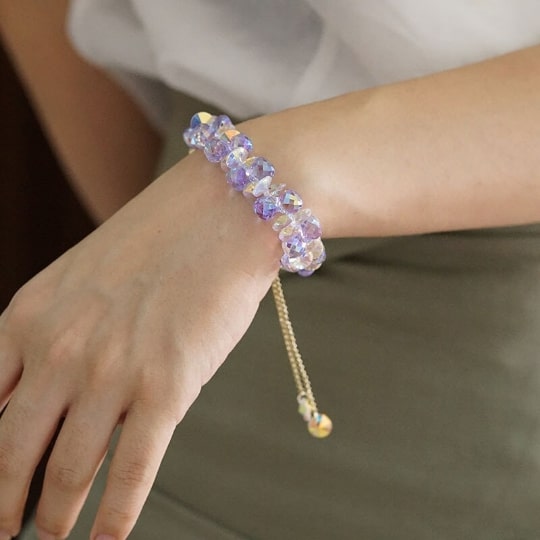 Shimmering Waves - Ultra Sparkling Holographic Crystal Bracelet,Handmade Women Stretchy Bracelet,Gemstone Bracelet - pearl-shell