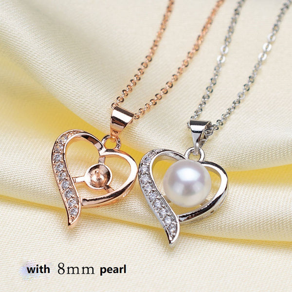Heart shaped Pendant Accessory Pearl Holder with chain (Doesn't include pearl) - pearlsclam