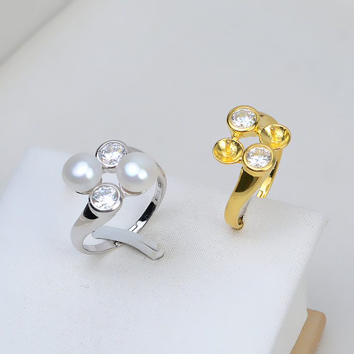 S925 Sterling silver Adjustable two pieces Ring holder 6#  (Doesn't include pearl) - pearlsclam
