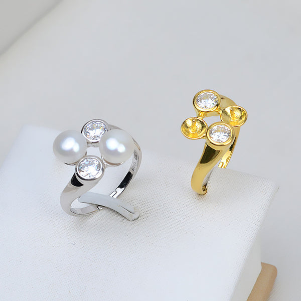 S925 Sterling silver Adjustable two pieces Ring holder 6#  (Doesn't include pearl) - pearlsclam