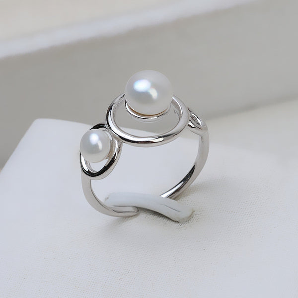 S925 Sterling silver Adjustable two pieces Ring holder 1#  (Doesn't include pearl) - pearlsclam