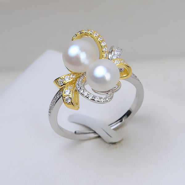 S925 Sterling silver Adjustable two pieces Ring holder 9#  (Doesn't include pearl) - pearlsclam