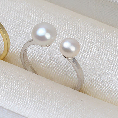 S925 Sterling silver Adjustable two pieces Ring holder - pearl-shell