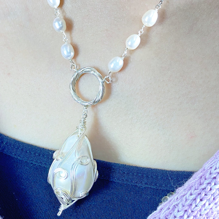 Handmade wire wrapping Baroque pearls Necklace - pearlsclam