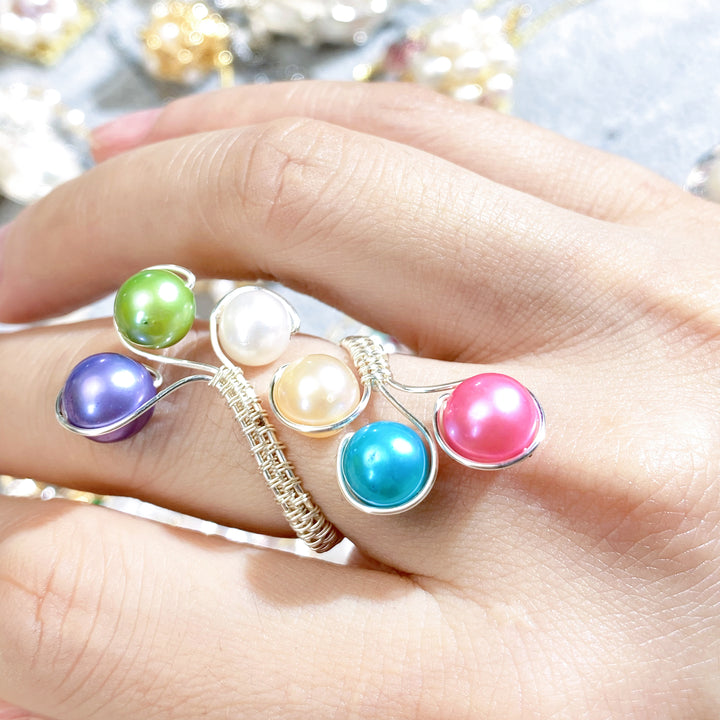 Handmade Silver Wire Wrapping adjustable Ring(Including pearls) - pearlsclam