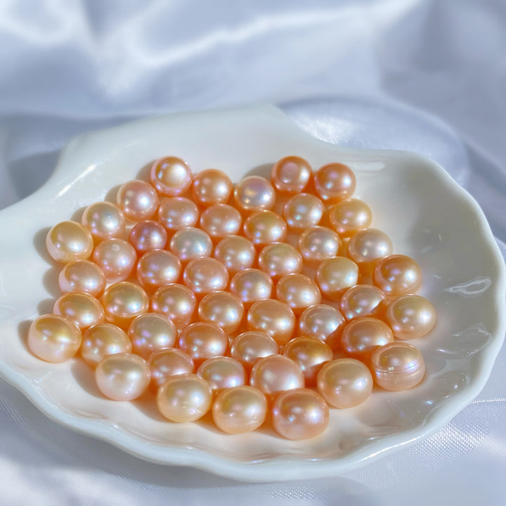 Button/Bread shaped fresh water Pearls(Orange Purple) - pearlsclam