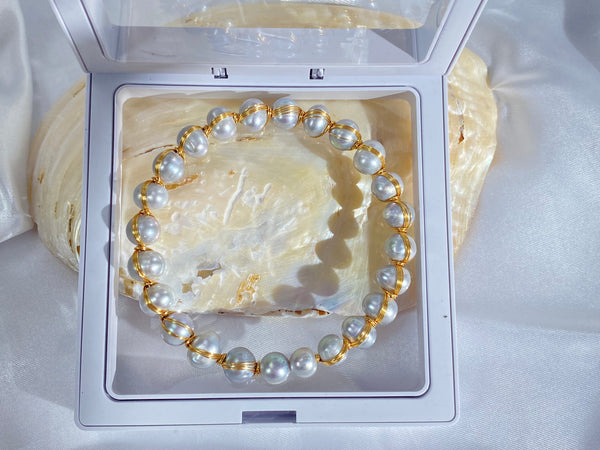 Handmade Grey Freshwater pearls Bangle - pearlsclam