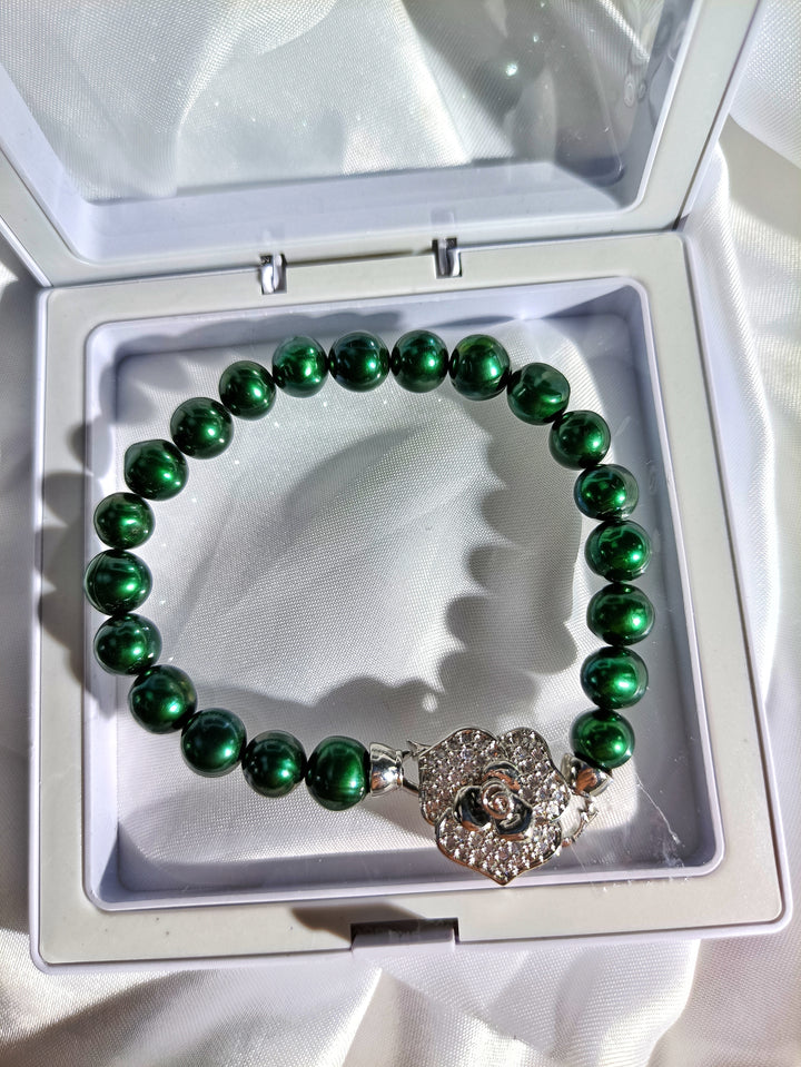 Handmade Deep Green Freshwater pearls Bracelet - pearlsclam