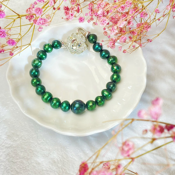 Handmade Deep Green Freshwater pearls Bracelet V2.0 - pearlsclam