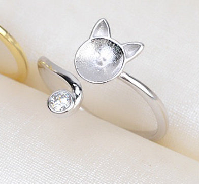 S925 Sterling silver Adjustable Kitty Ring holder - pearl-shell