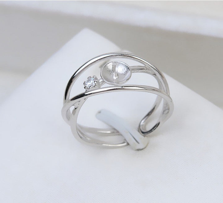 S925 Sterling silver Adjustable circles Ring holder - pearl-shell