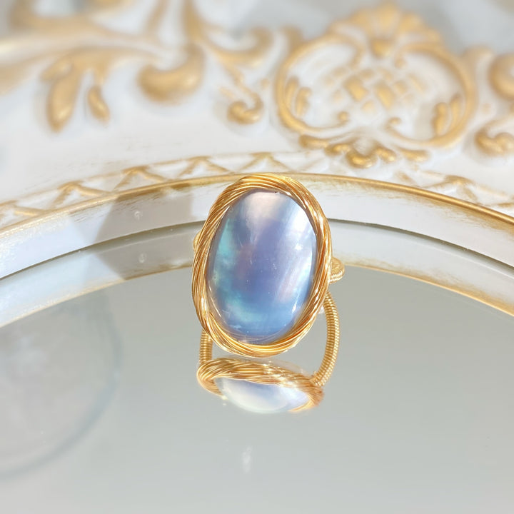 Handmade Wire Wrapping Mabe adjustable Ring - pearlsclam