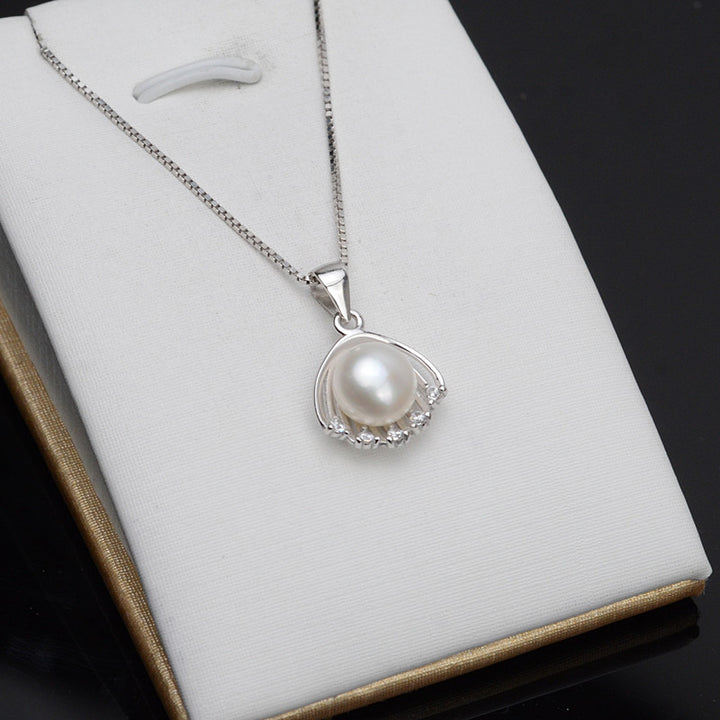 S925 Sterling Silver Shell Pendant Accessory Pearl Holder with chain (Doesn't include pearl) - pearlsclam
