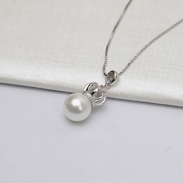S925 Sterling Silver Crown Pendant Accessory Pearl Holder with chain (Doesn't include pearl) - pearlsclam