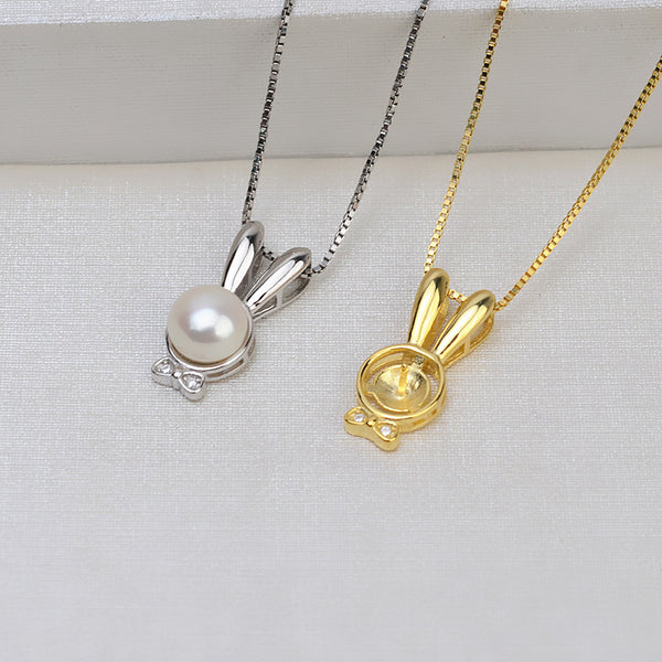 S925 Sterling Silver Bunny Pendant Accessory Pearl Holder with chain (Doesn't include pearl) - pearlsclam