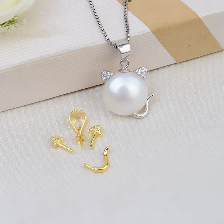 S925 Sterling silver Kitty Pendant Accessory Pearl Holder with chain (Doesn't include pearl) - pearlsclam